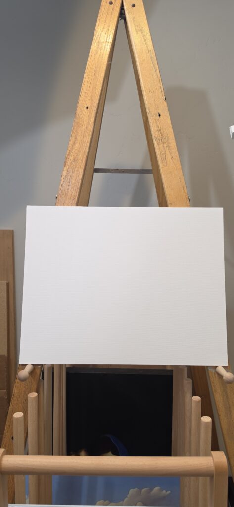 Blank canvas on antique linen — painting not yet started